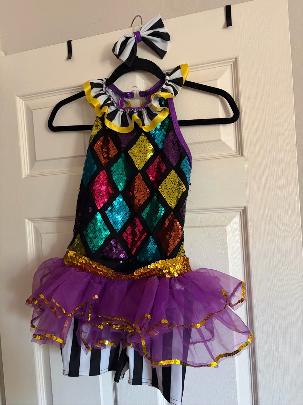 Wish Purple Multicolor Sequin Harlequin Dance Costume with Bow